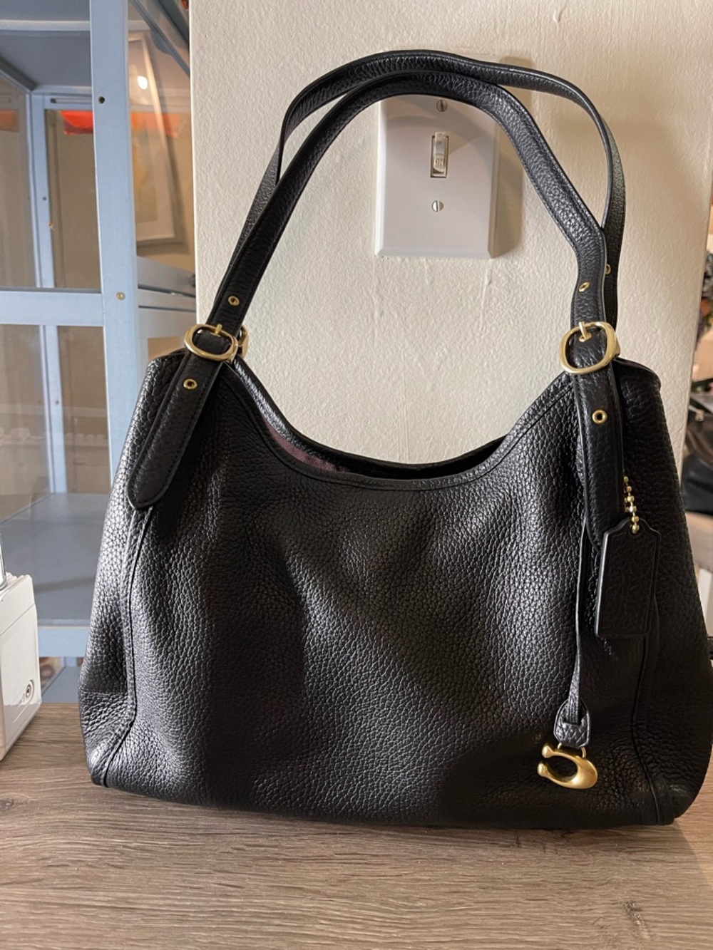 Coach Black Pebbled Leather Shoulder Bag with Gold Hardware